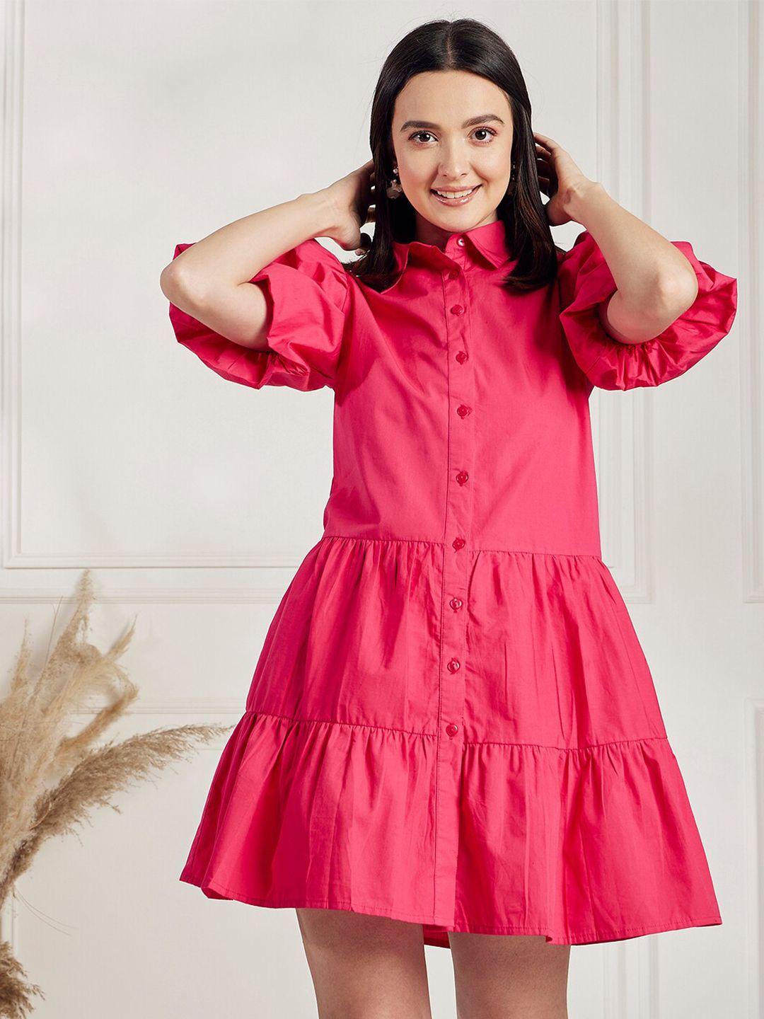 carlton london pink puff sleeve fit & flare dress