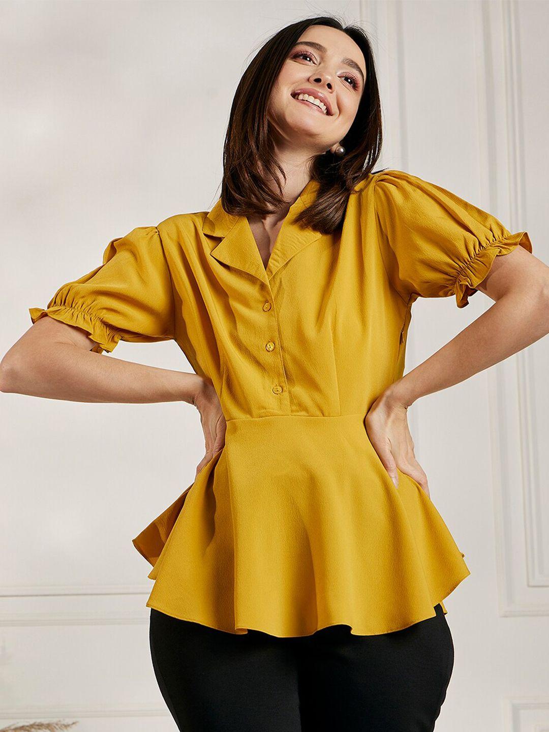 carlton london shirt collar puff sleeve crepe peplum top