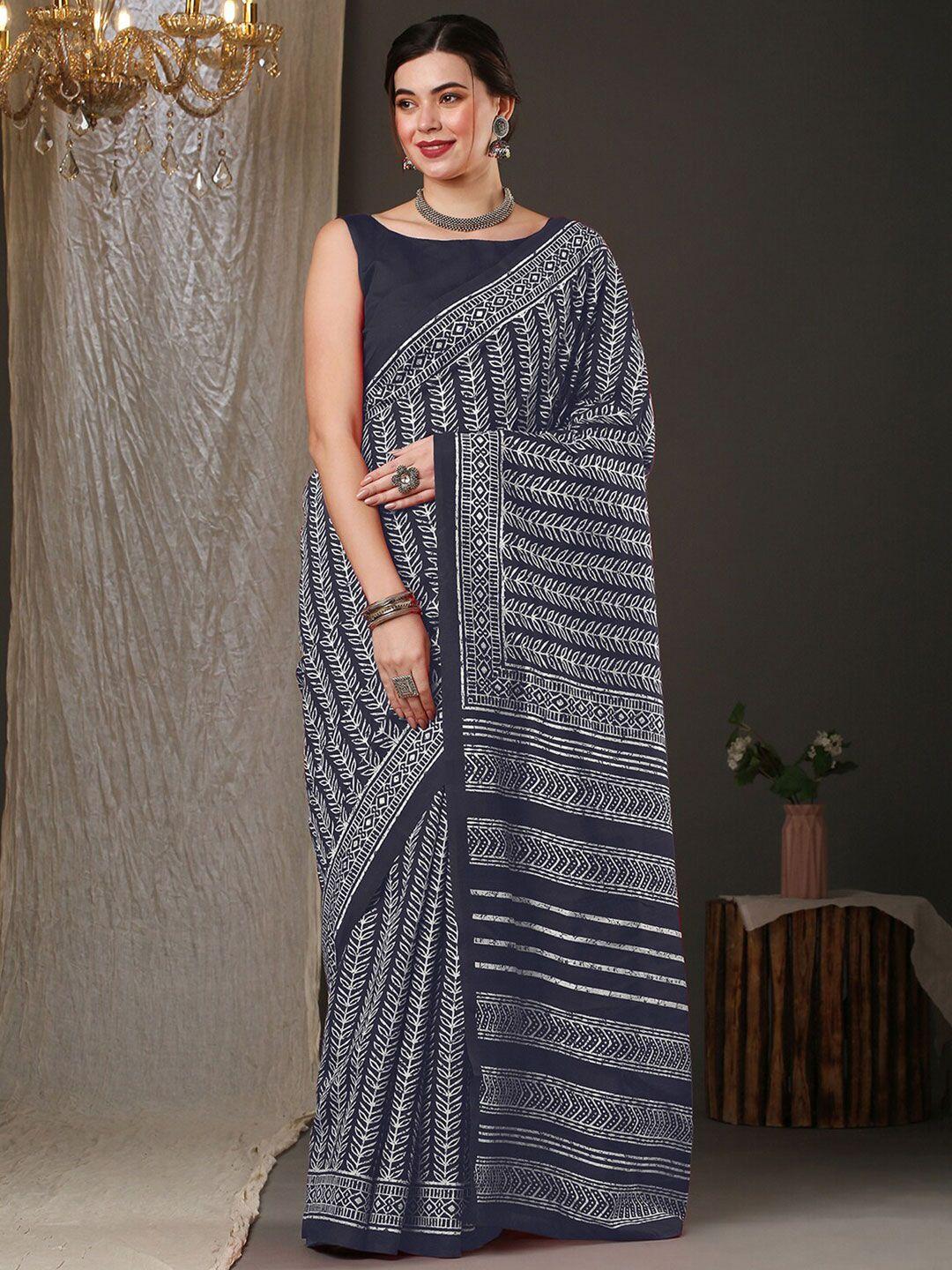 anouk grey & white batik printed bhagalpuri saree