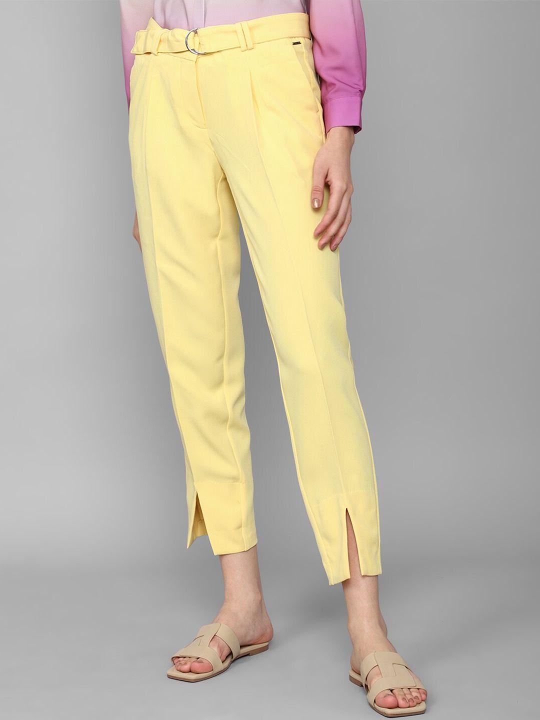 allen solly woman mid-rise slim fit pleated trousers