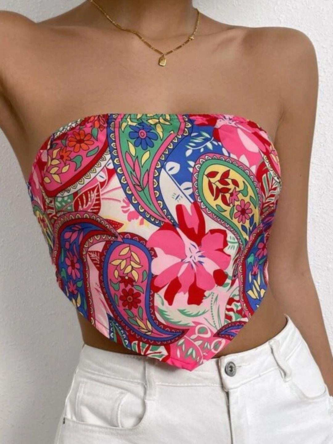 baesd ethnic motifs printed tube crop top