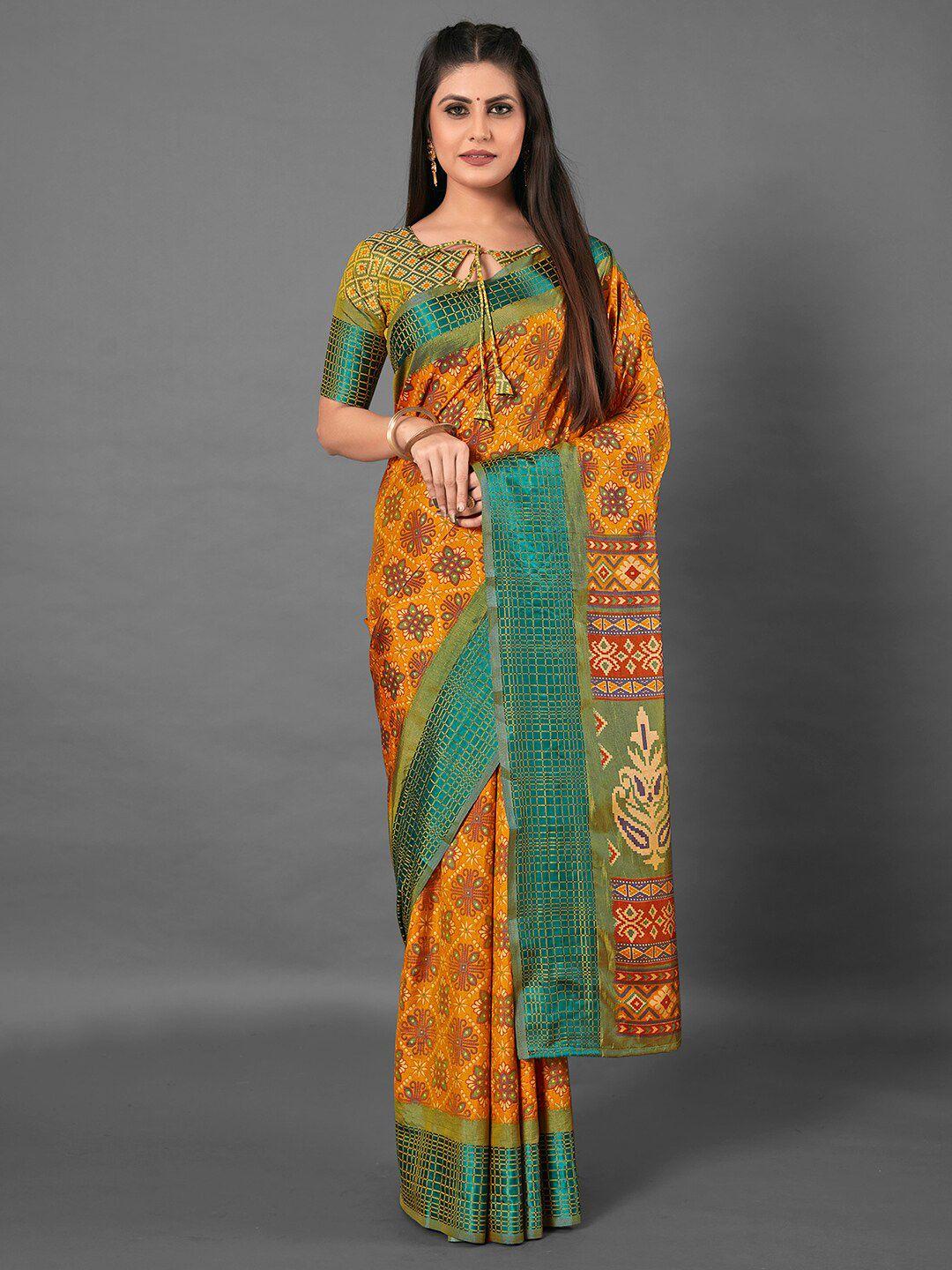 mitera yellow & green ethnic motifs bagru saree