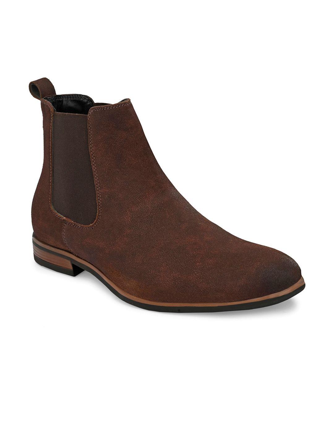 shences men mid top block-heel suede chelsea boots