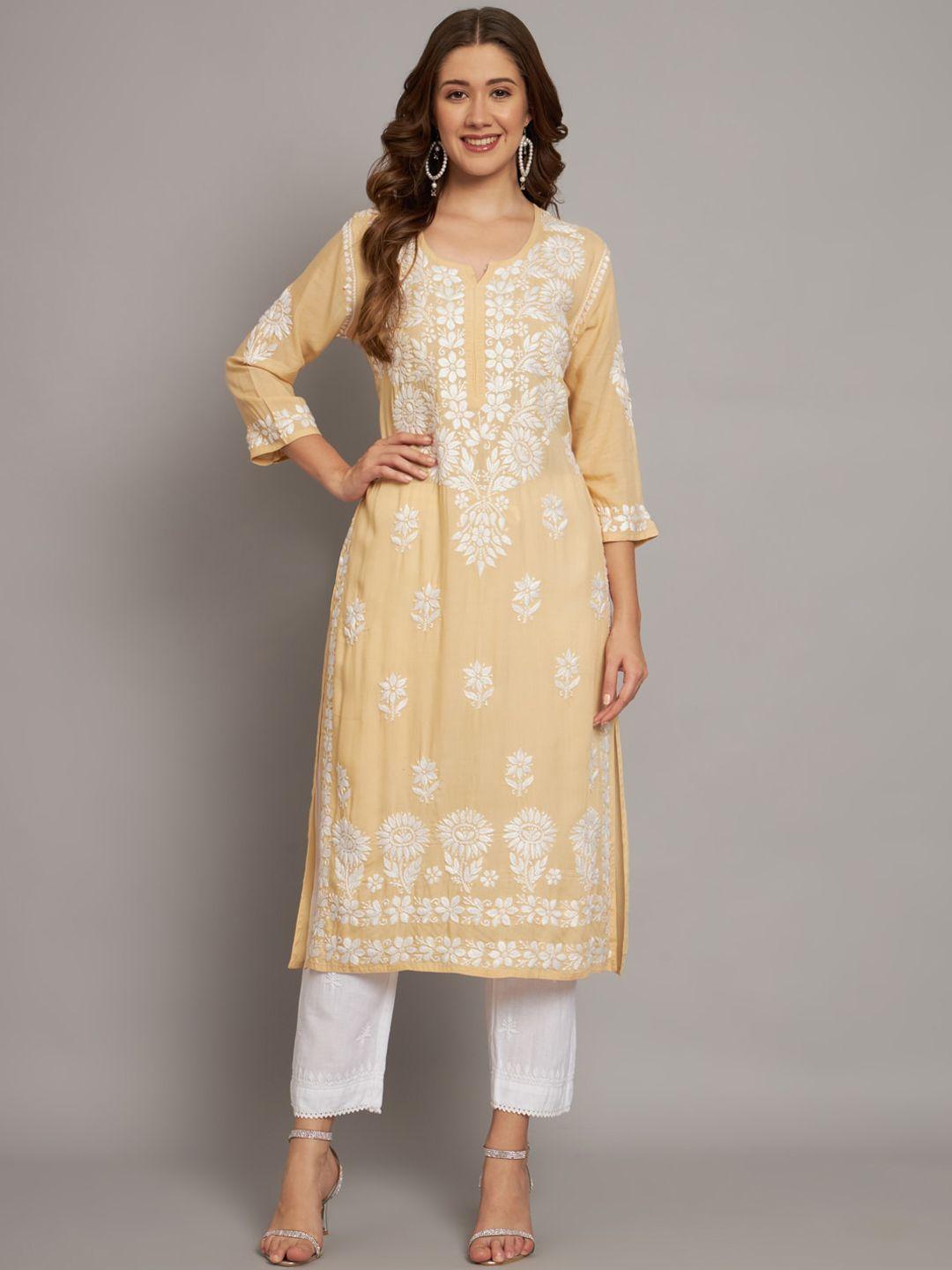 paramount chikan floral thread work straight kurta