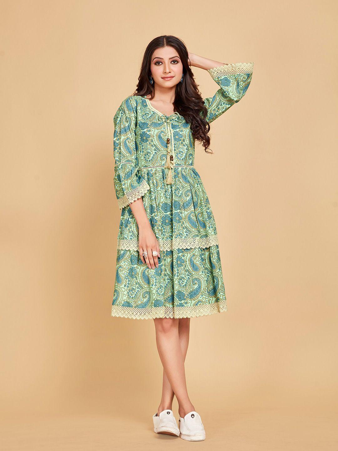 sangria printed pure cotton fit & flare dress