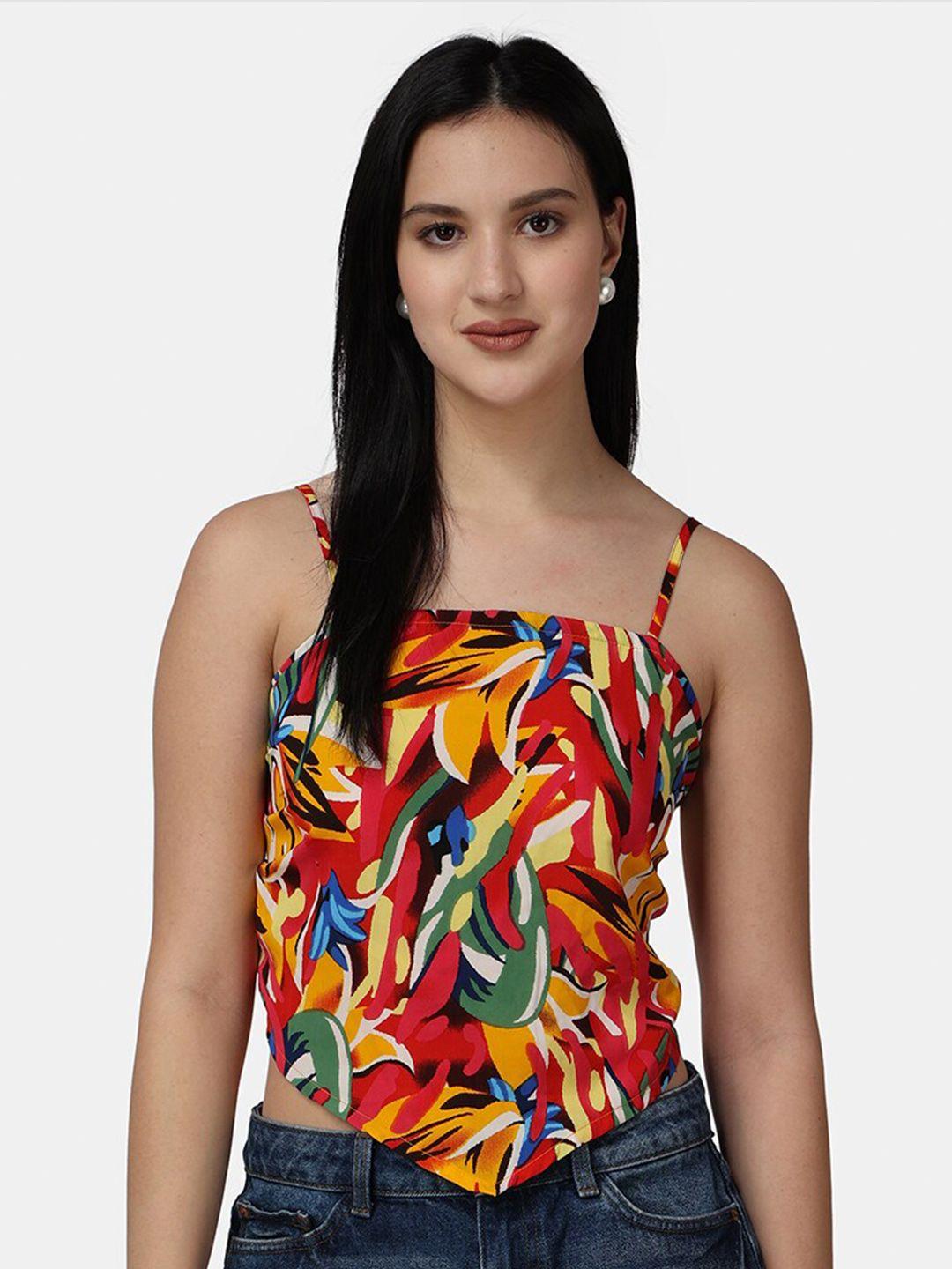 popwings abstract printed shoulder strap regular top