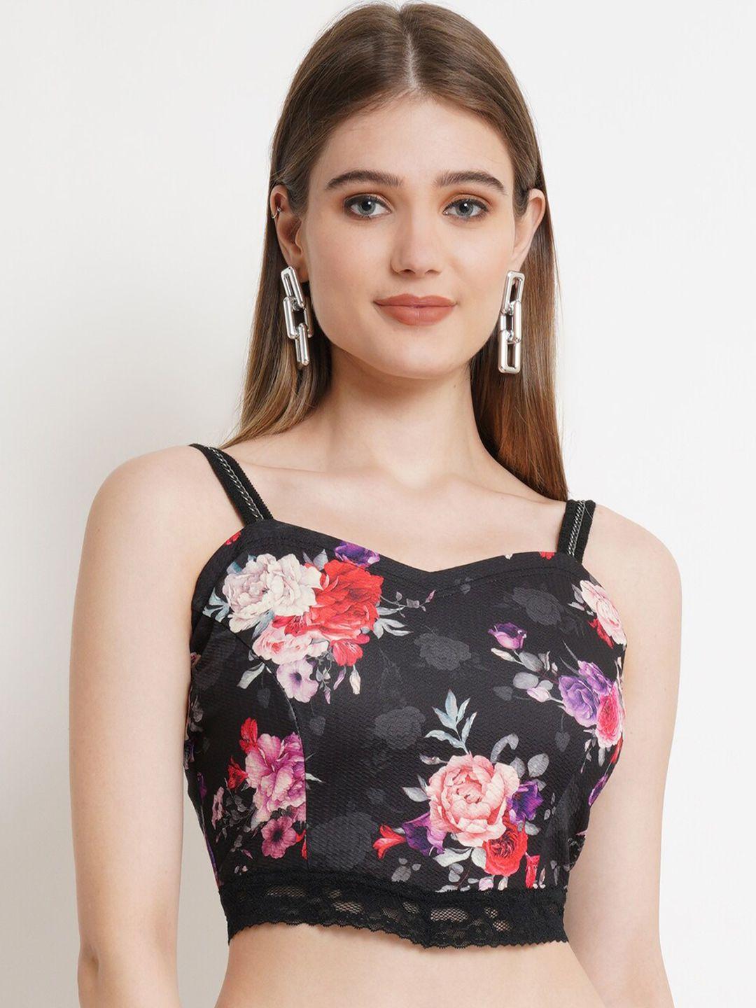 popwings floral printed shoulder straps crop top