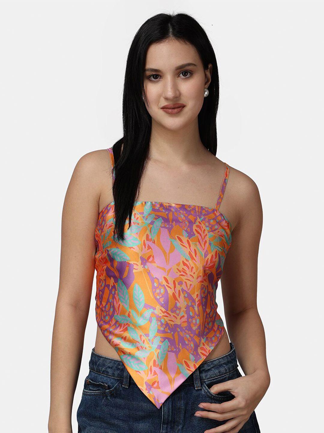 popwings floral printed back tie-up satin top