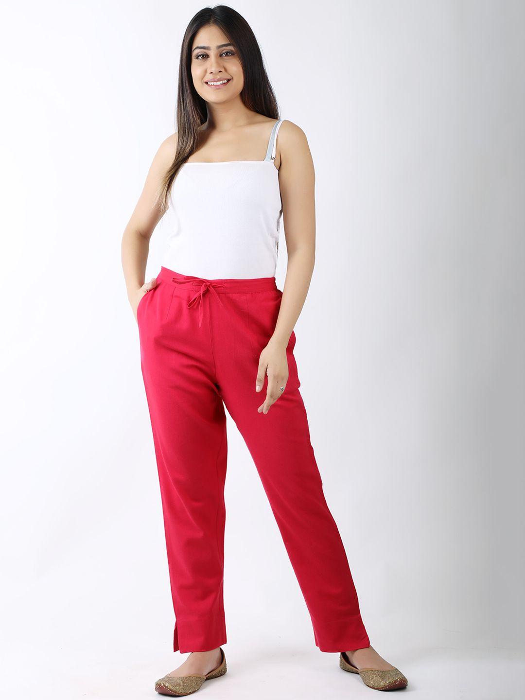 sangria women rose mid-rise original plain cotton peg trousers