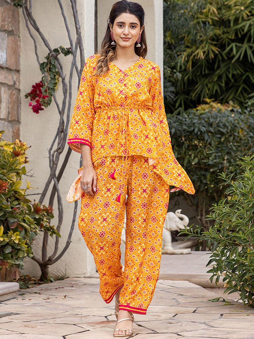 ambraee women printed tunic & trouser co-ords