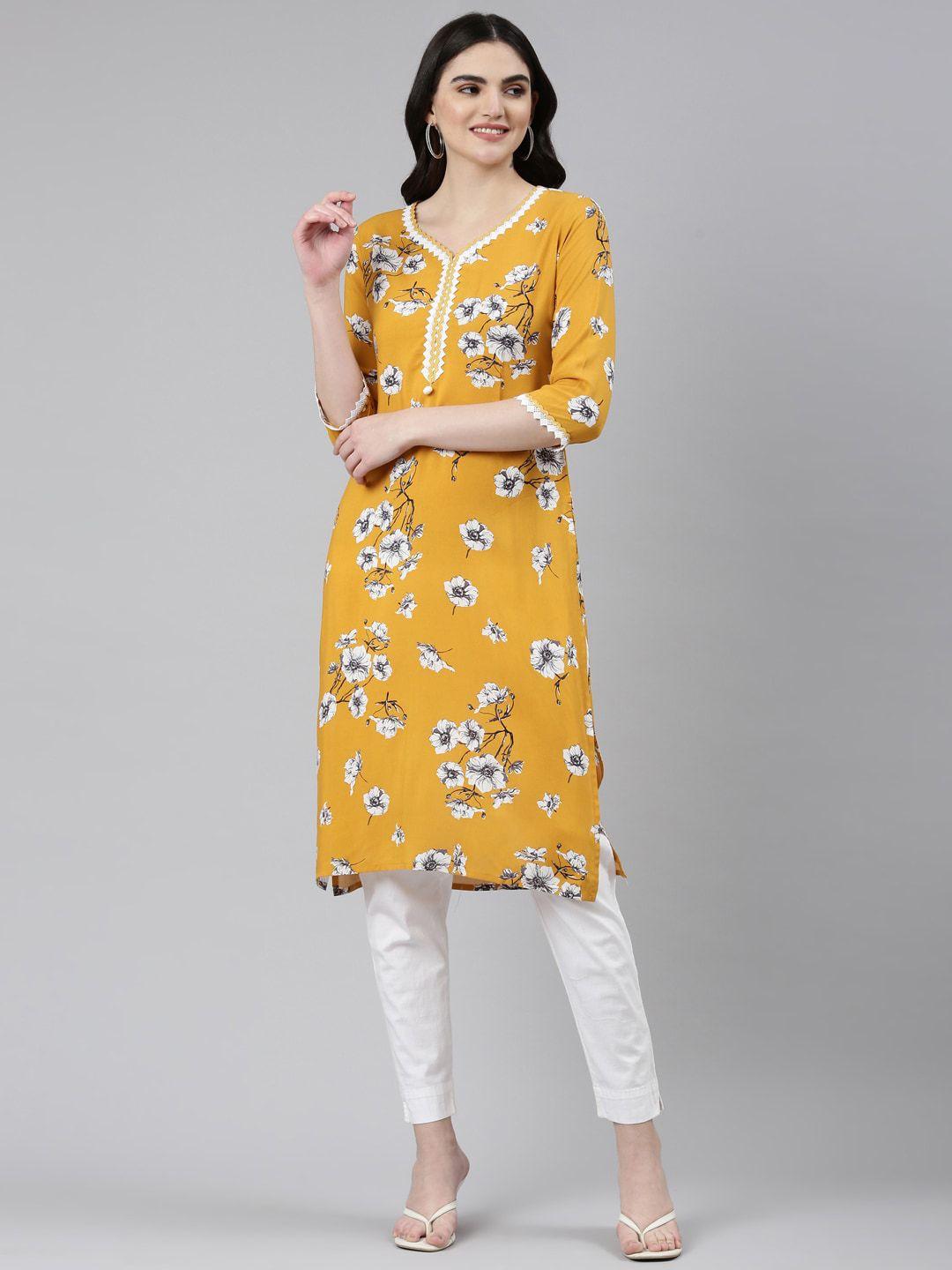 neerus floral printed v-neck straight kurta