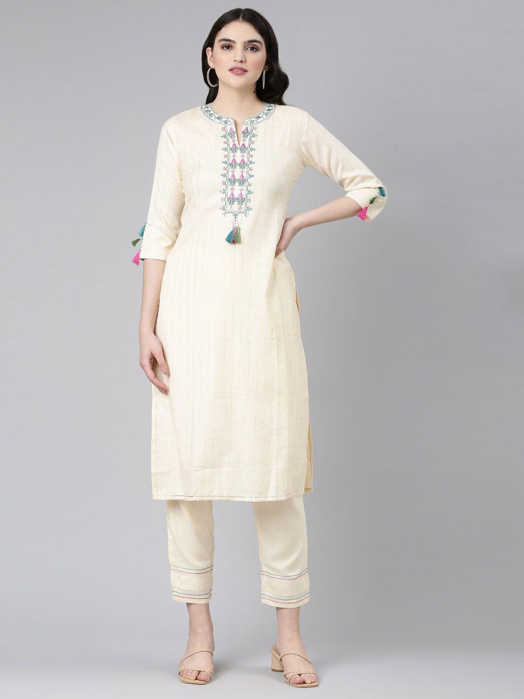 neerus yoke design thread work kurta with trousers