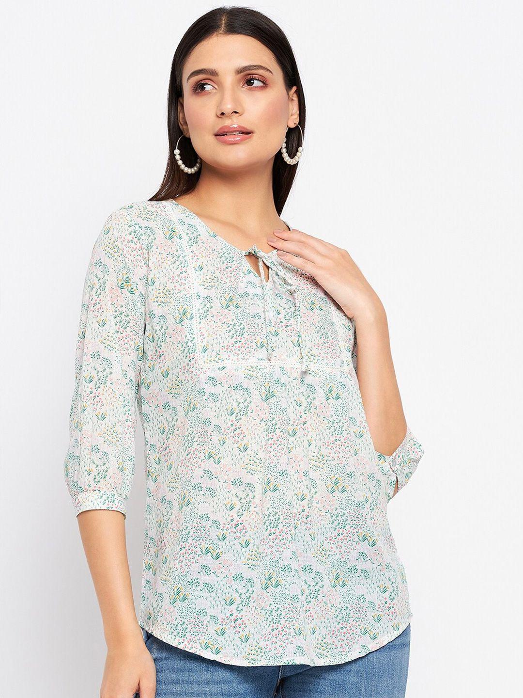 duke floral printed tie-up neck cotton top