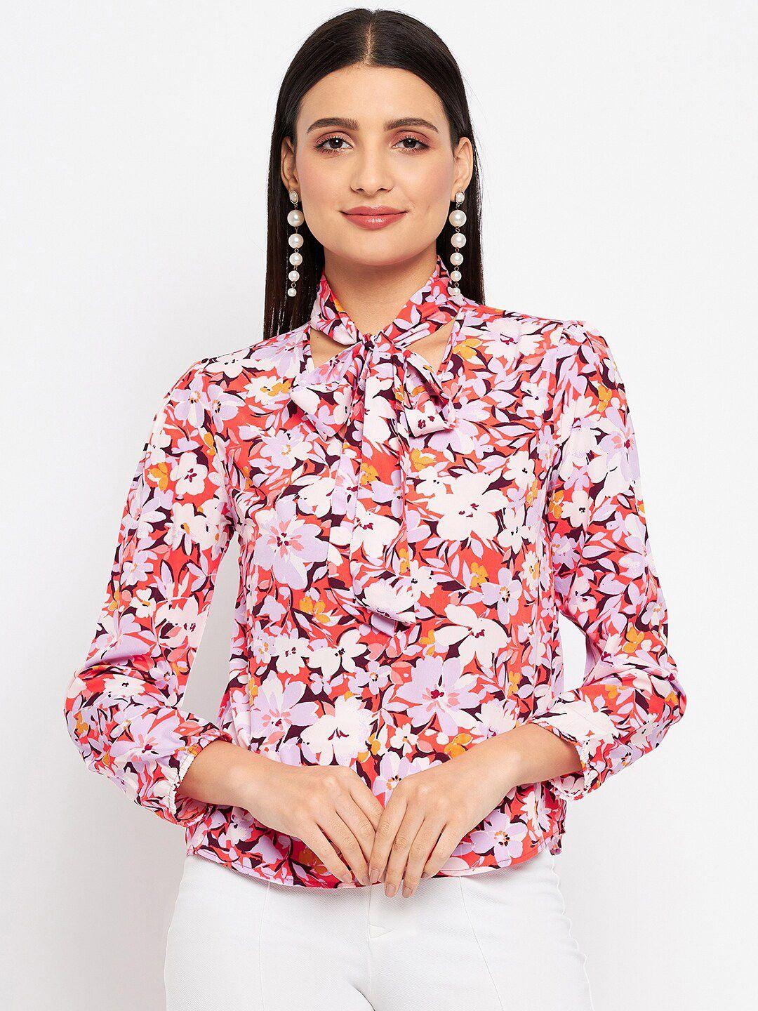 duke tie up neck floral printed top