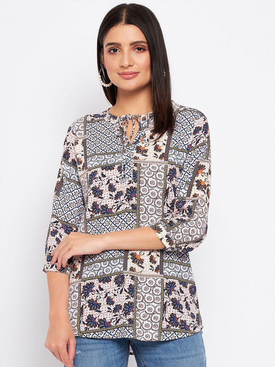 duke tie-up neck ethnic motifs printed top