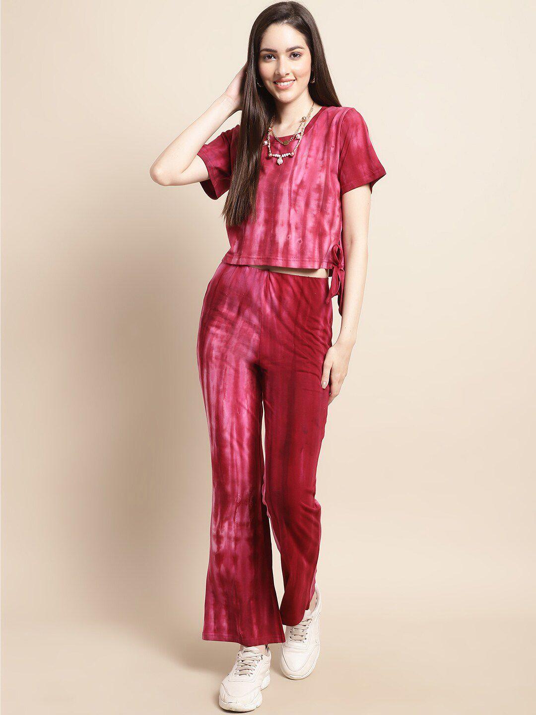 claura pink tie & dye top with bootcut trouser