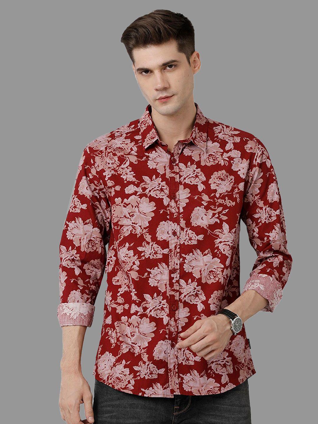 voi jeans floral printed classic slim fit pure cotton casual shirt