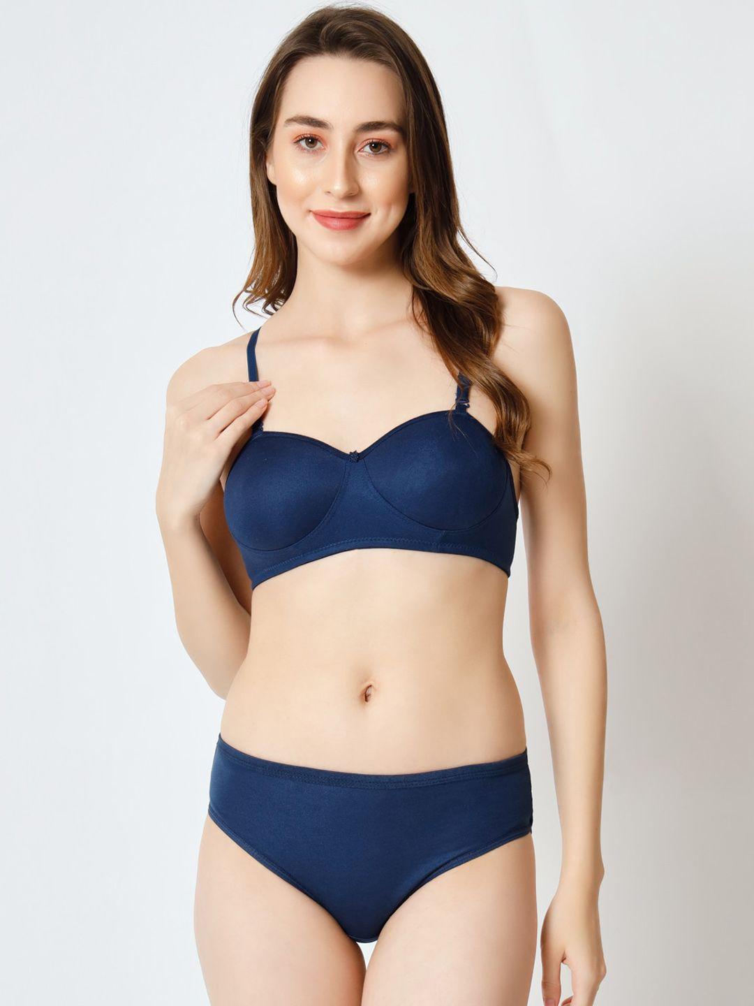 imsa moda lightly padded underwired cotton lingerie set nit-navy-set-30