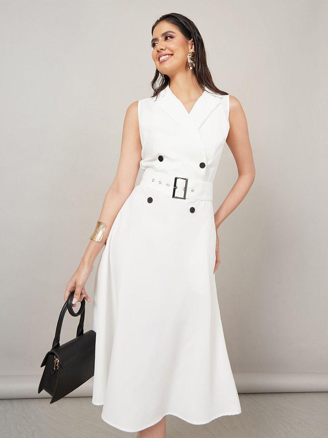 styli noched lapel collar a-line midi dress with belt detail