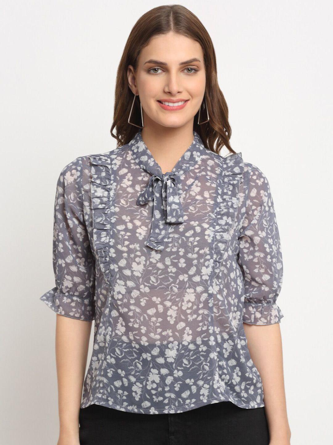 kalini floral printed tie-up neck top