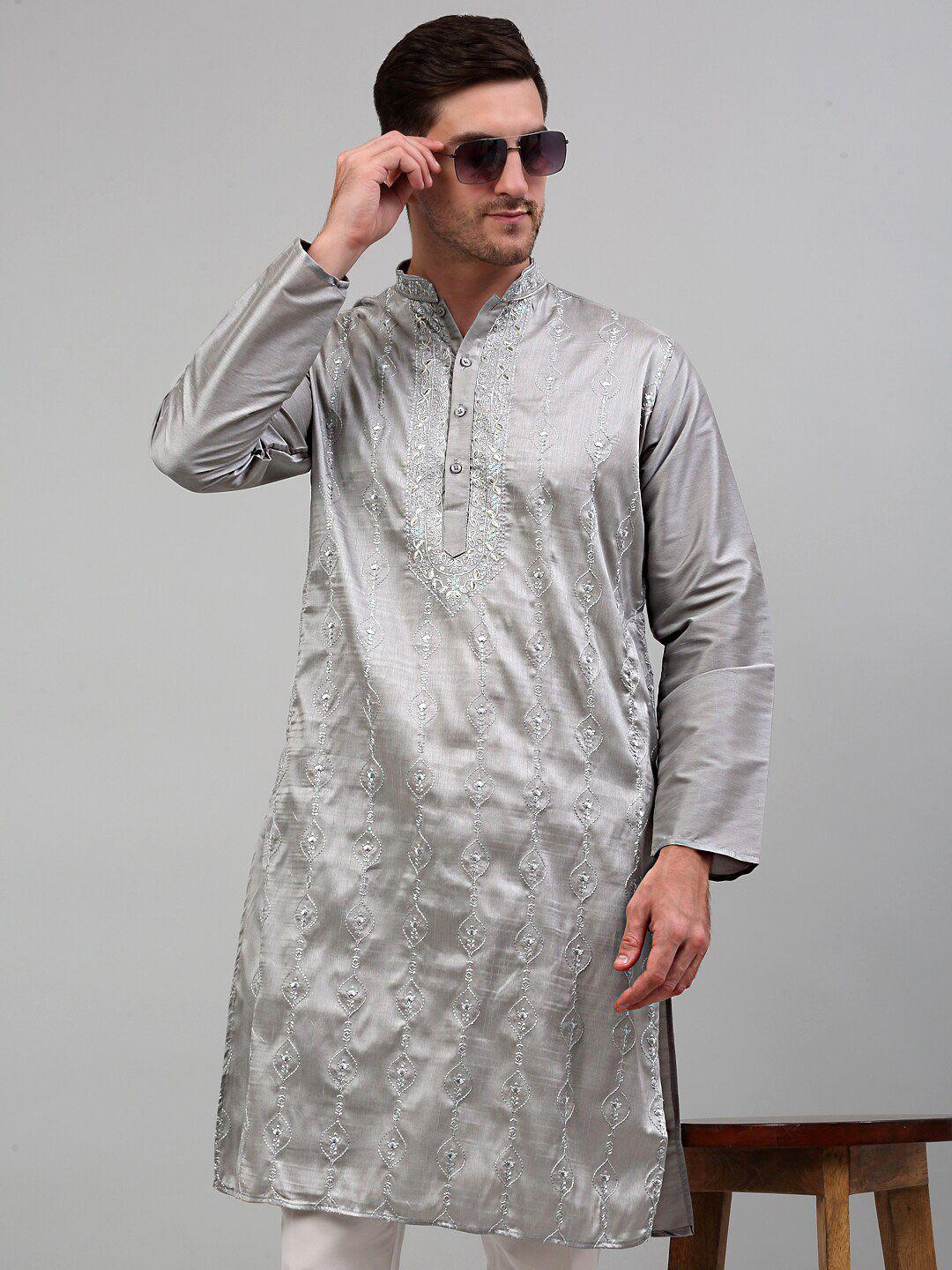 jompers embroidered mandarin collar thread work kurta