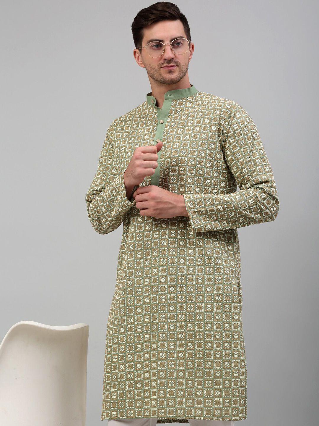 jompers embroidered mandarin collar thread work pure cotton kurta