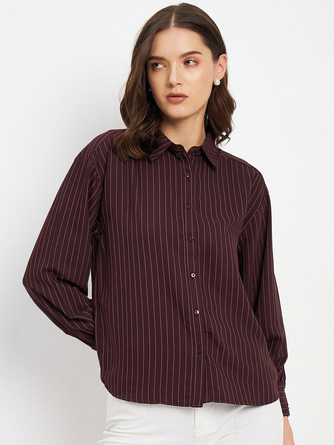 madame vertical striped spread collar casual shirt