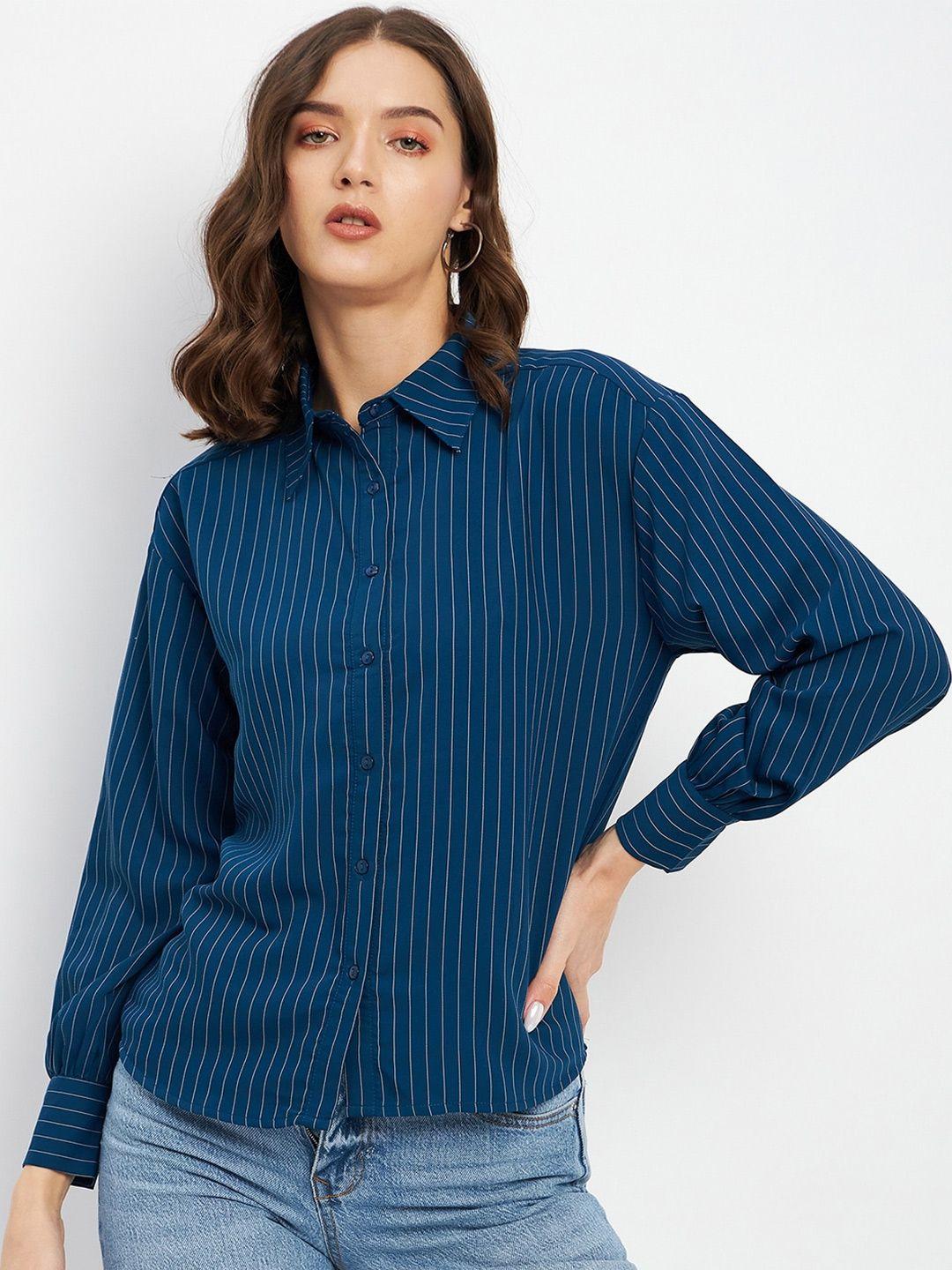 madame vertical striped spread collar casual shirt