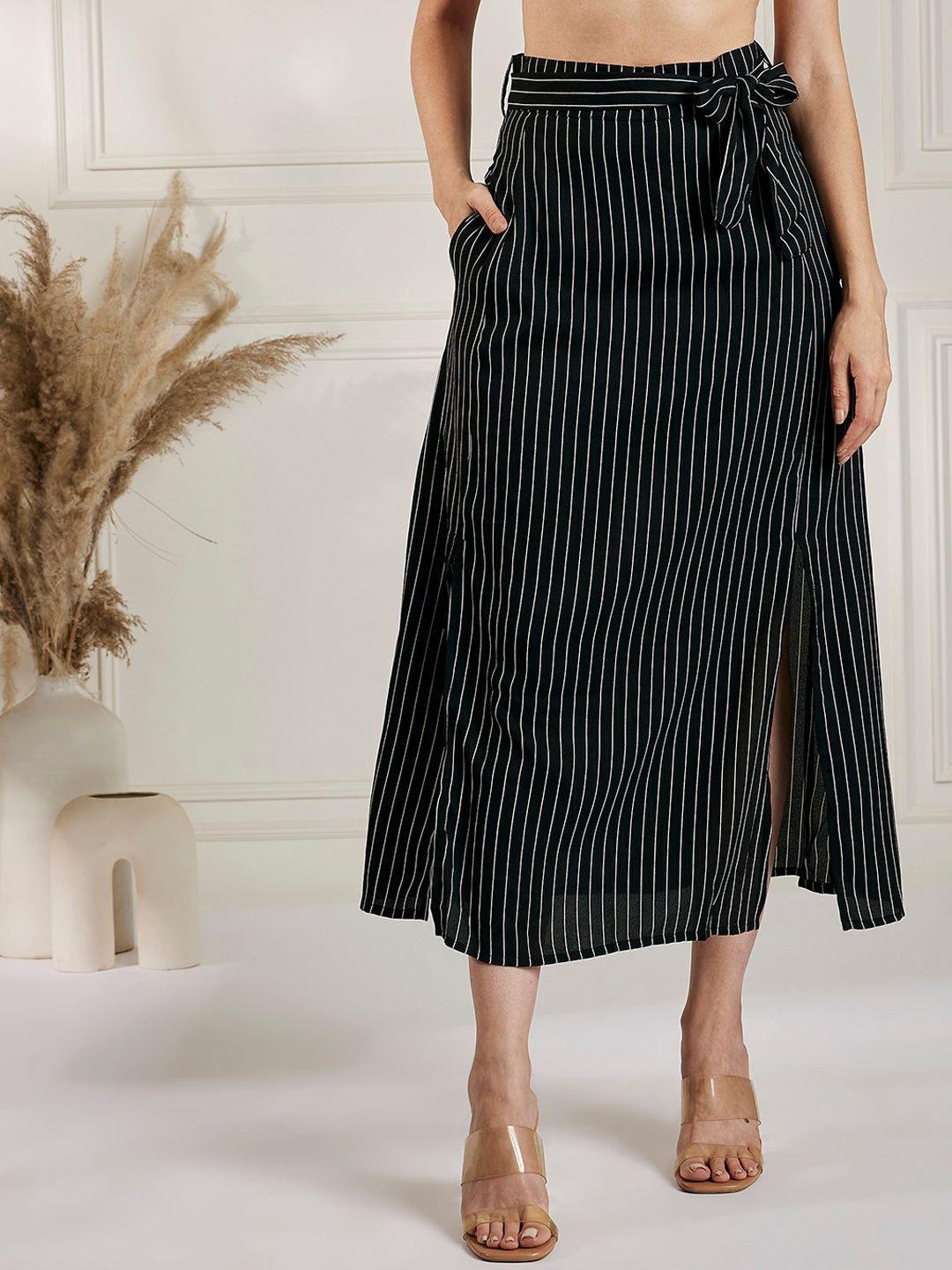 marie claire black & white striped a-line midi skirt