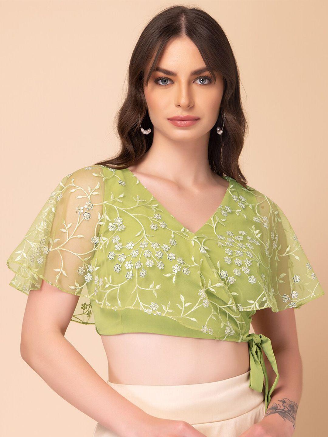 indya sequin embroidered crop wrap top