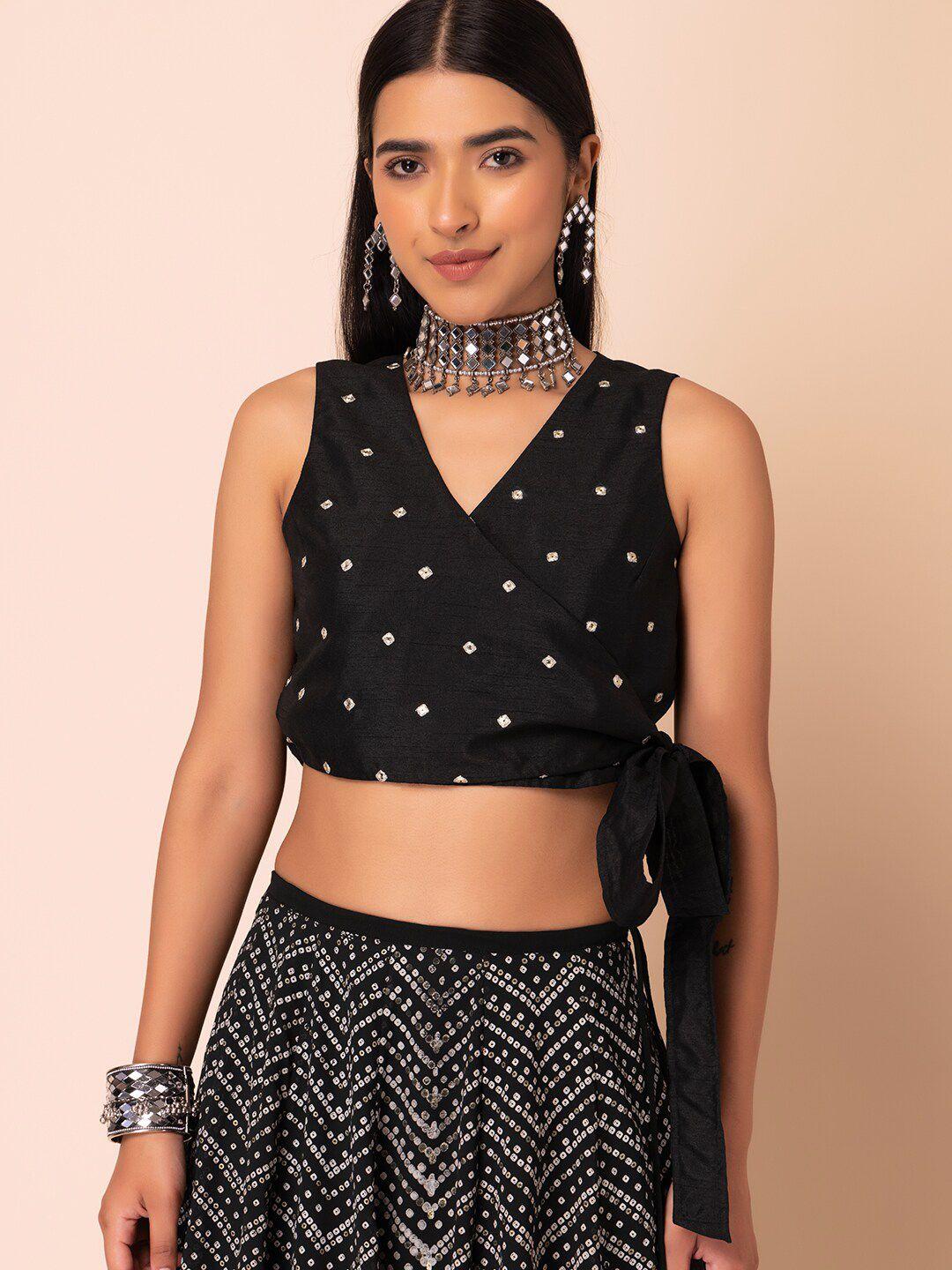 indya sequin embroidered crop wrap top