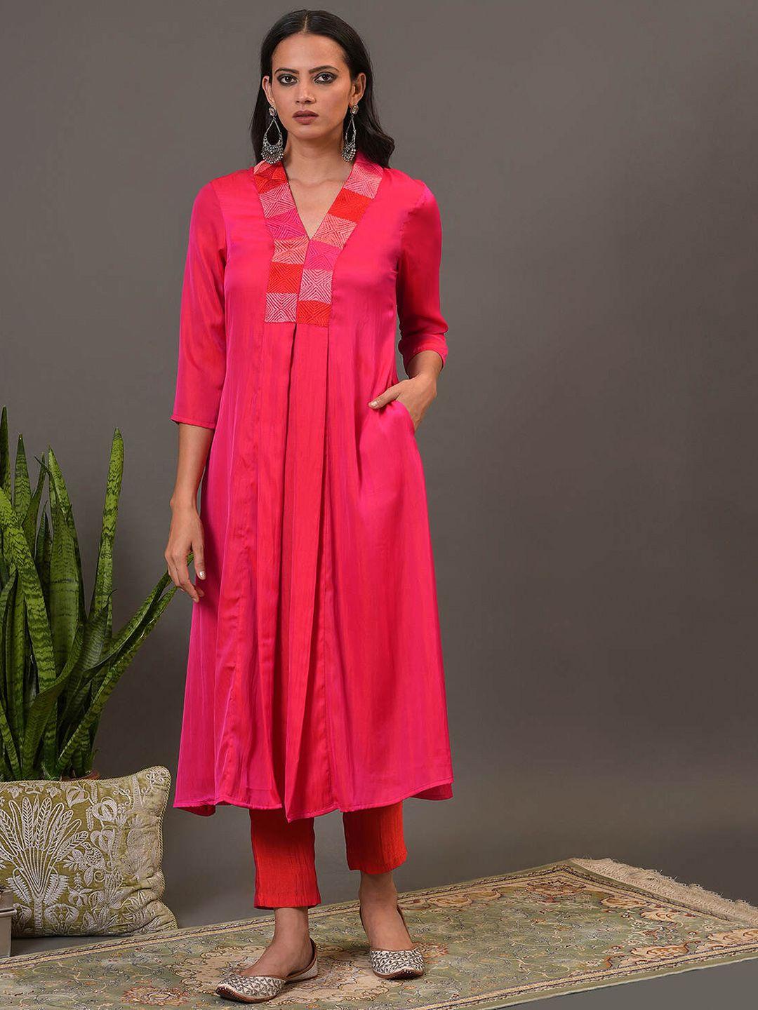 nuhh v-neck a-line kurta with trousers