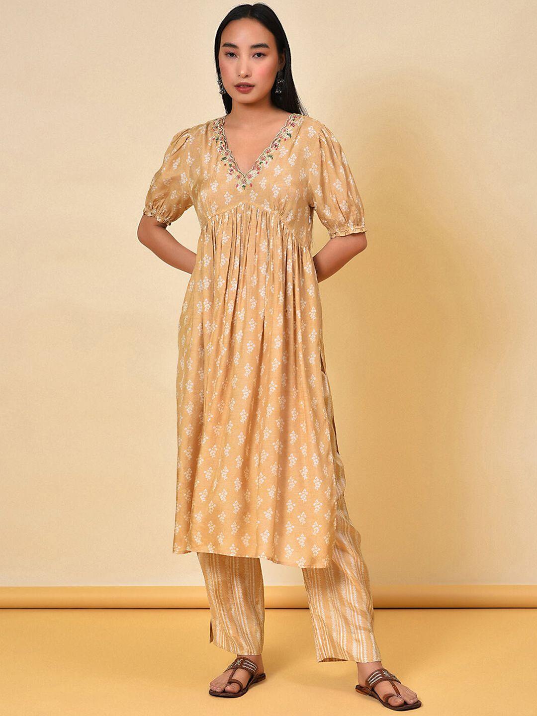 nuhh floral printed empire pure cotton kurta with trousers