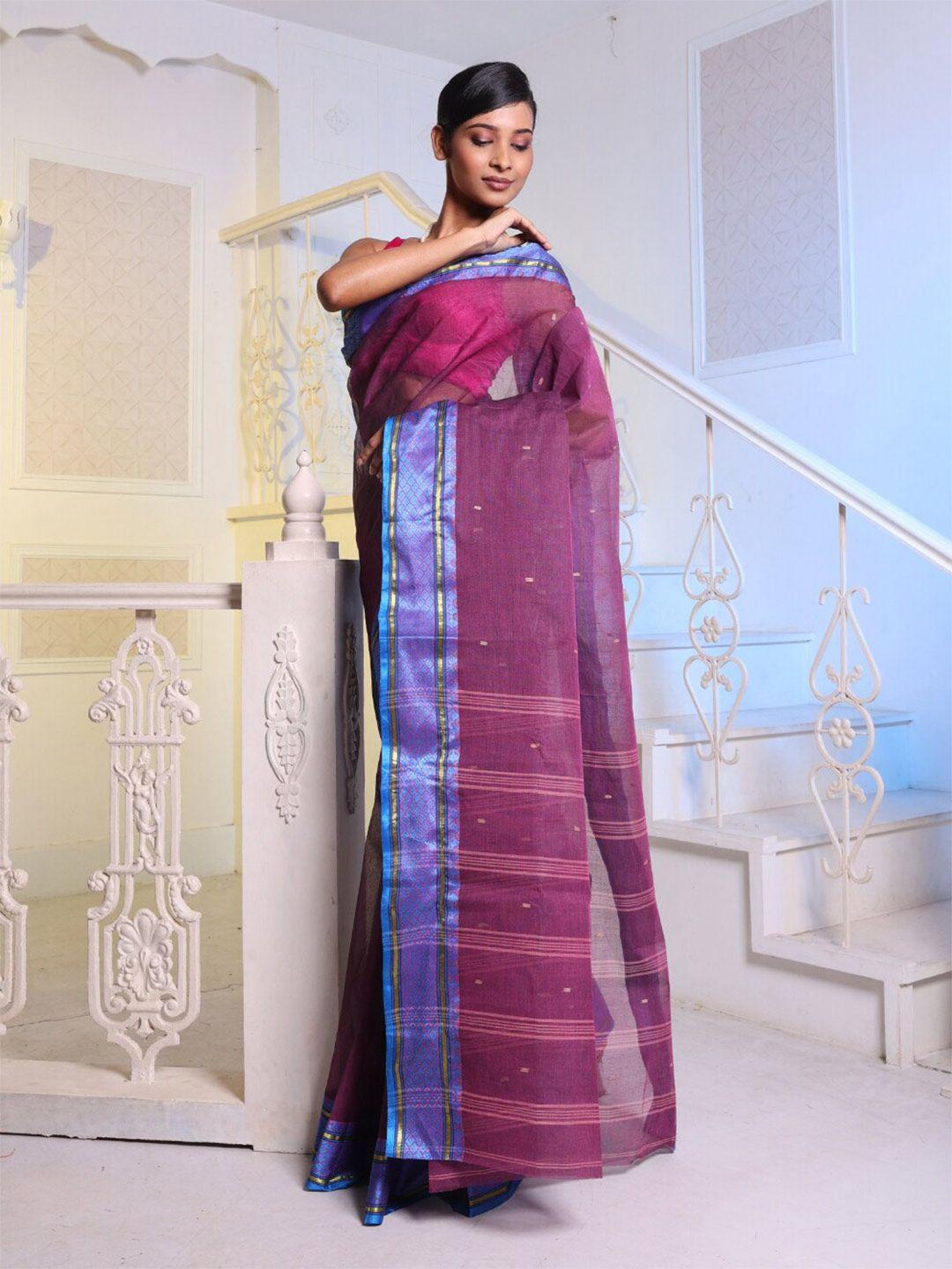 charukriti ethnic motifs woven design zari pure cotton taant saree