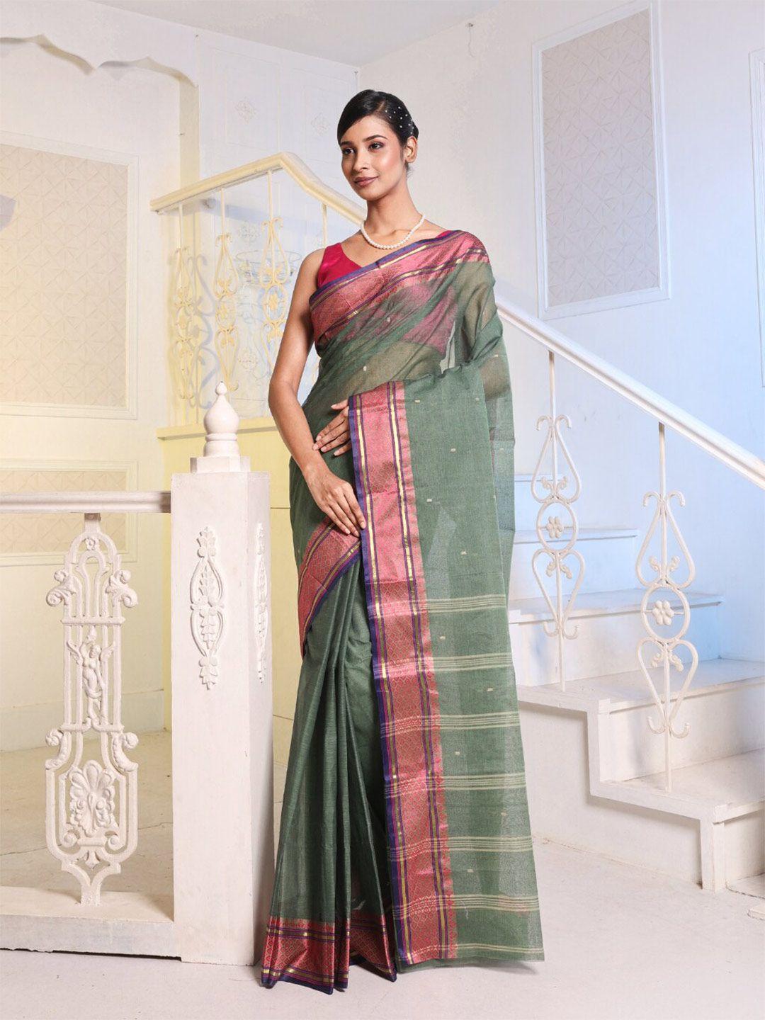 charukriti ethnic motifs woven design pure cotton handloom taant saree