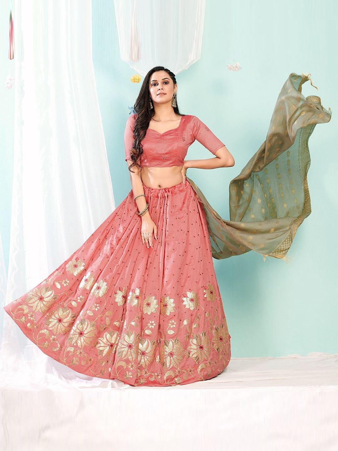 fashion basket embroidered semi-stitched lehenga & unstitched blouse with dupatta