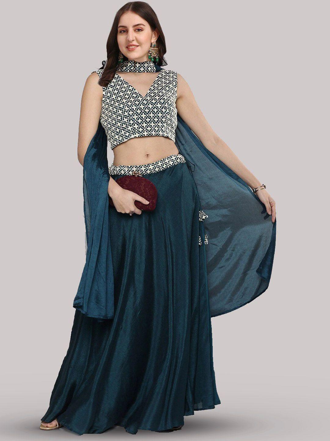 fashion basket embroidered semi-stitched lehenga & unstitched blouse with dupatta