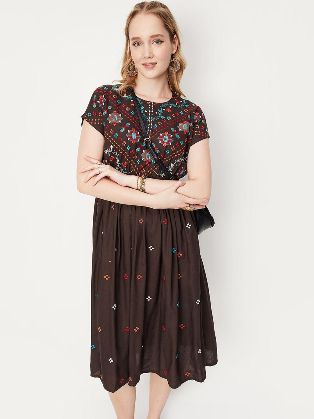 max embroidered a line midi dress