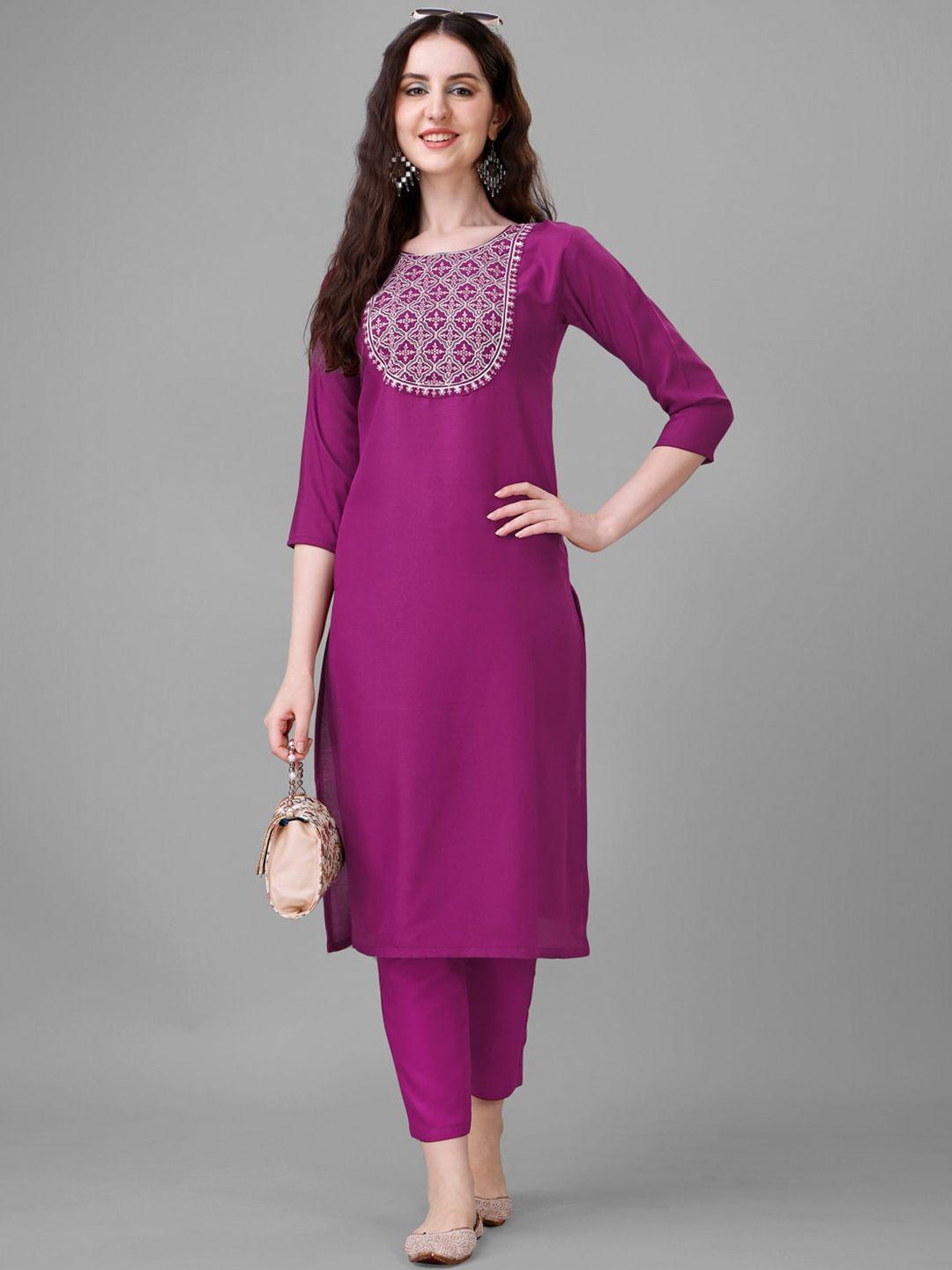 femvy ethnic motifs yoke design thread work kurta with trousers