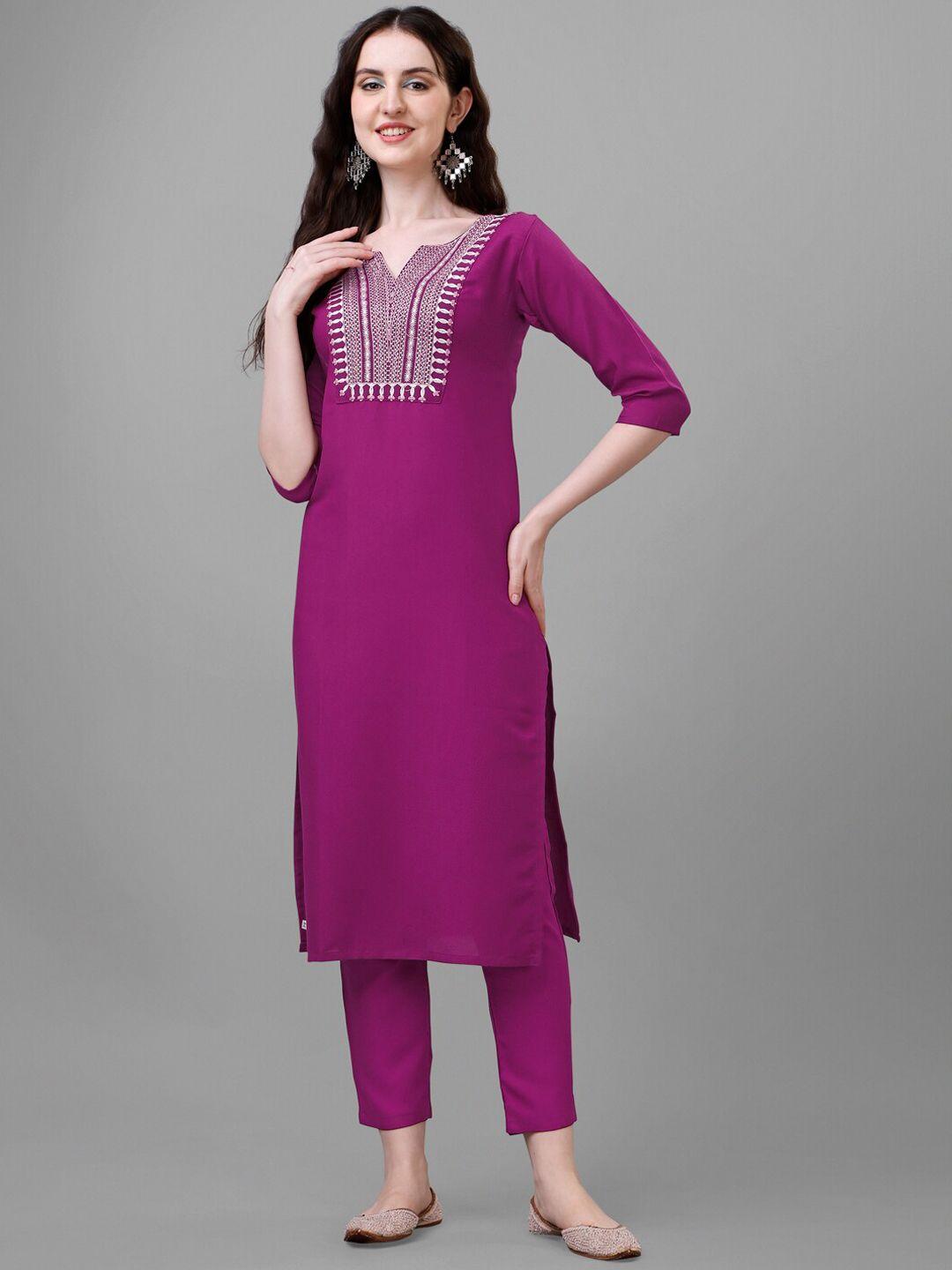 femvy ethnic motifs yoke design thread work kurta with trousers