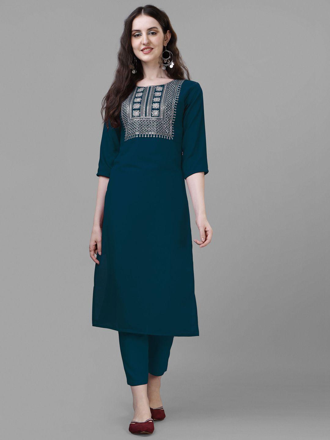 femvy ethnic motifs yoke design thread work kurta with trousers