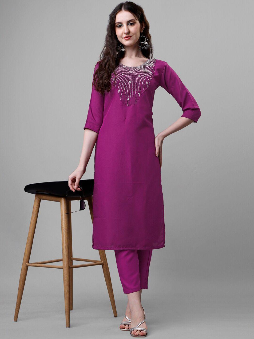 femvy thread work yoke design kurta with trousers