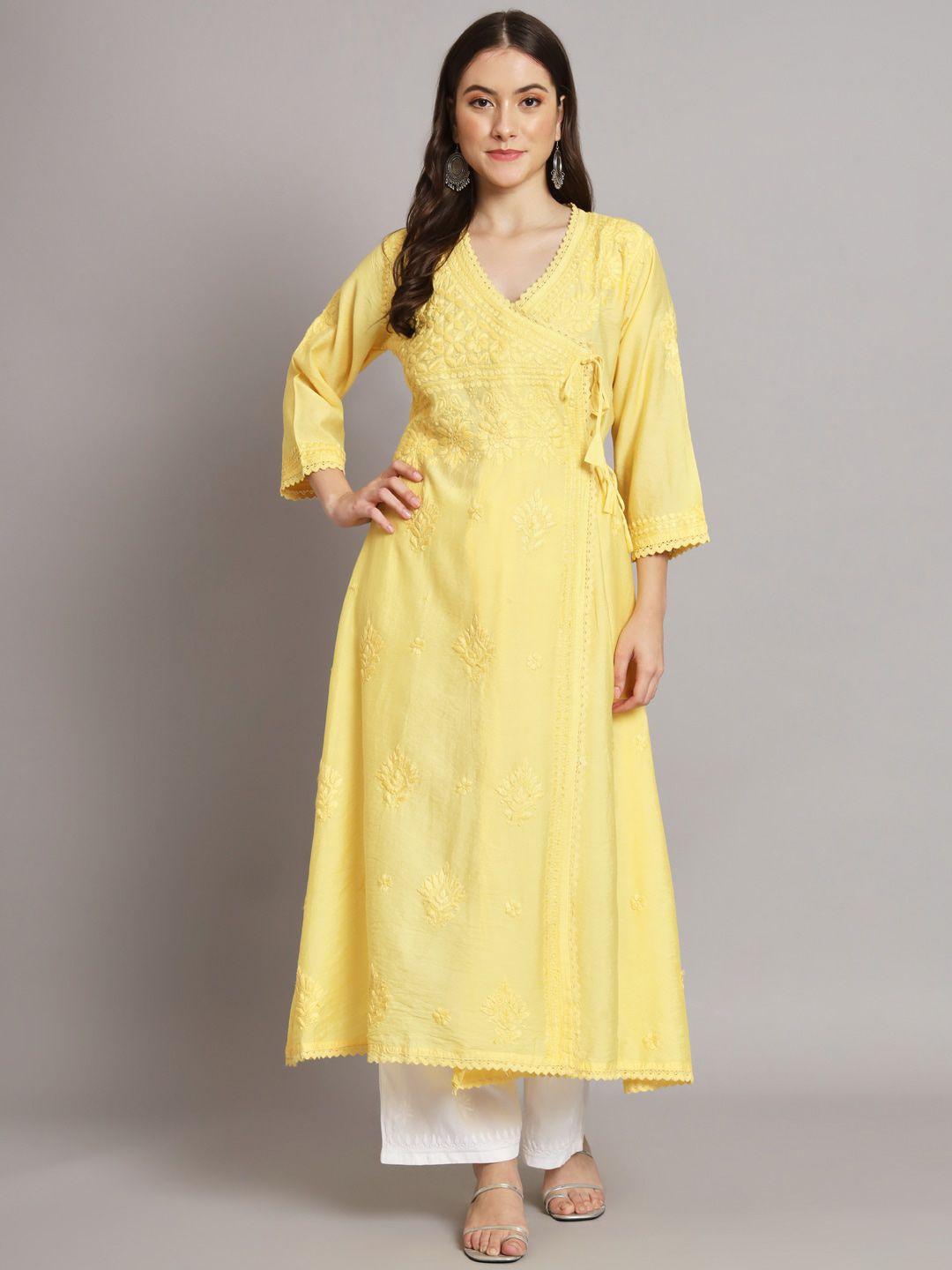 paramount chikan floral embroidered anarkali kurta