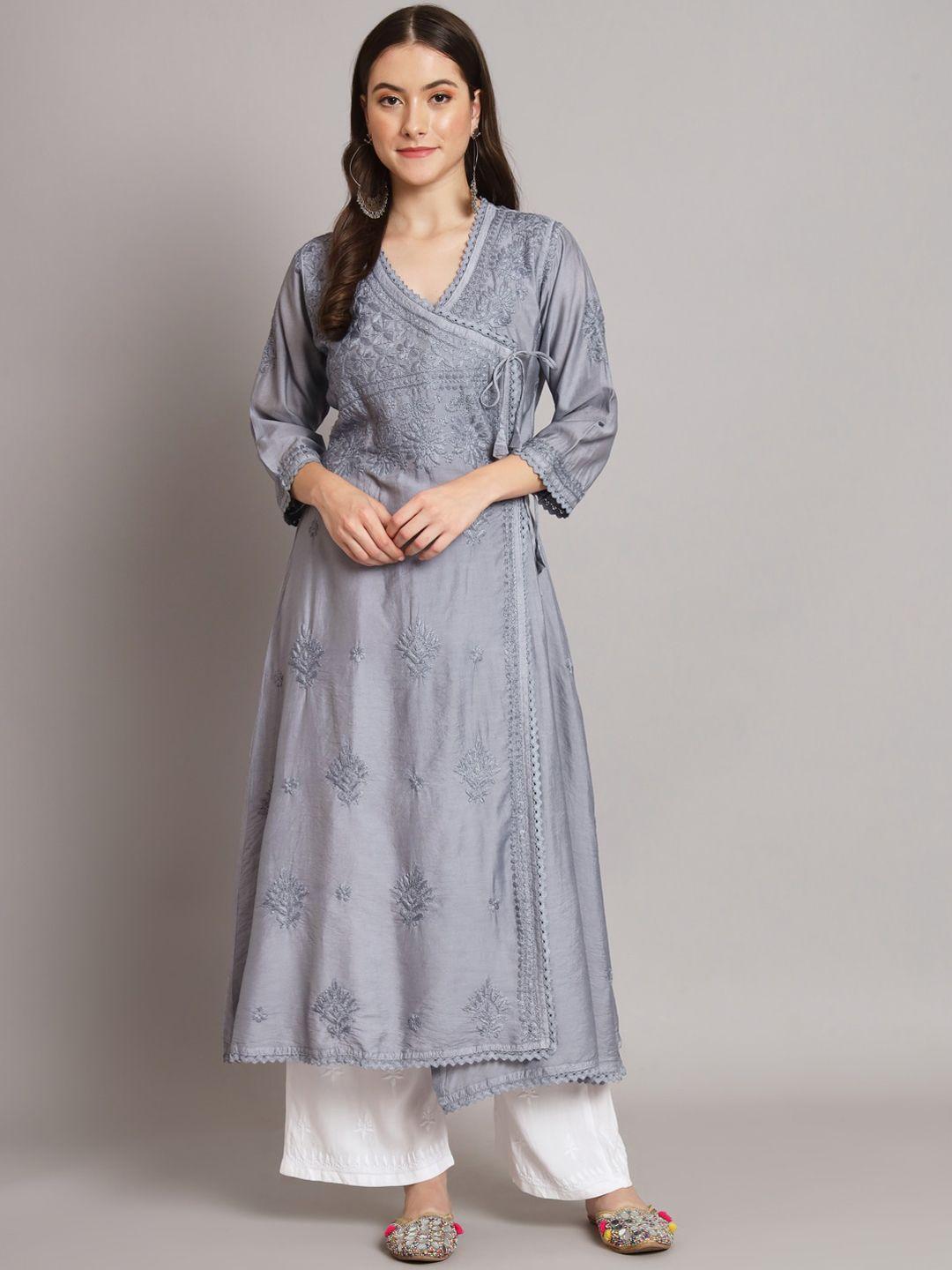 paramount chikan floral embroidered chikankari chanderi cotton kurta