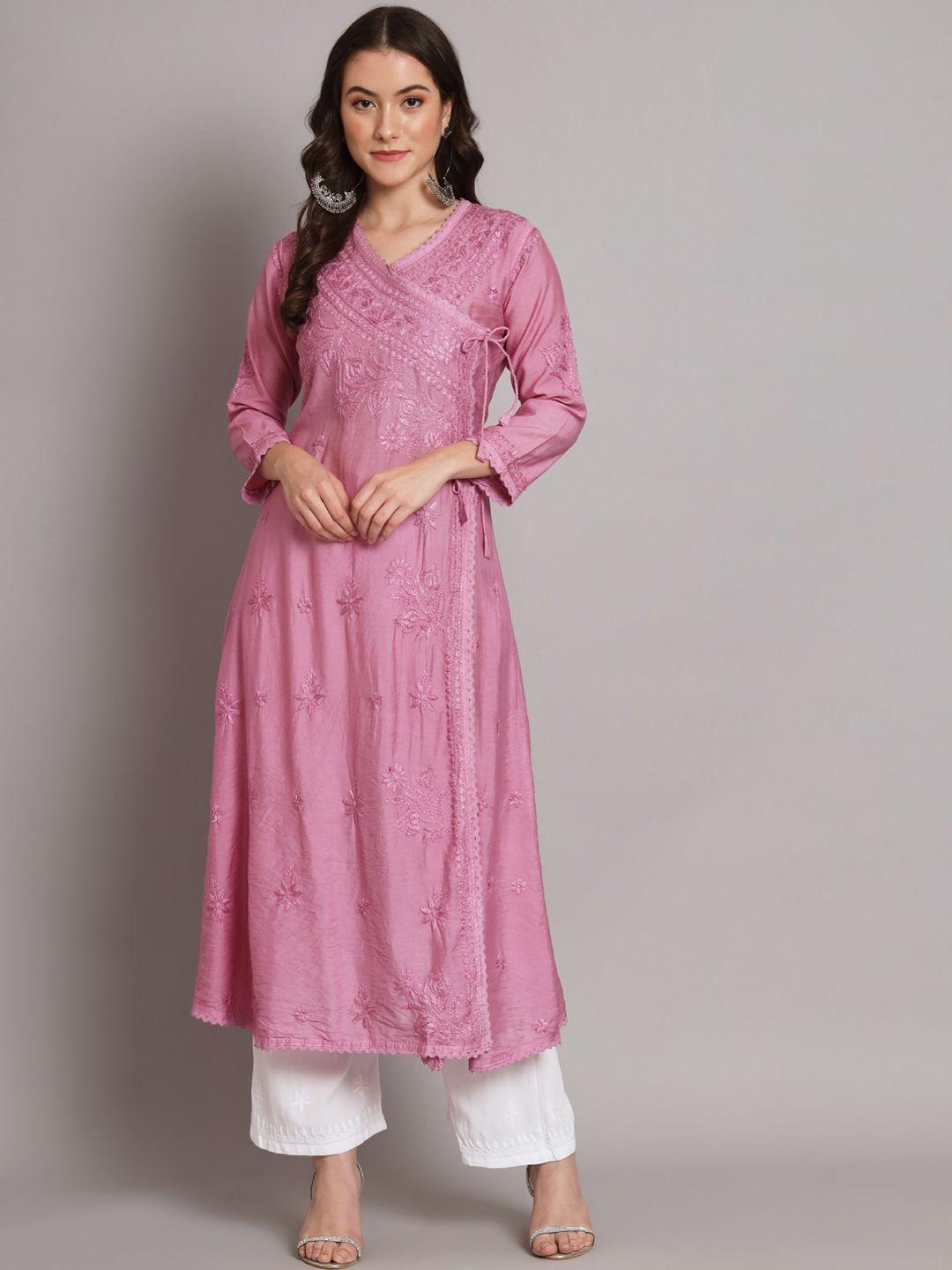 paramount chikan floral embroidered chikankari chanderi cotton kurta