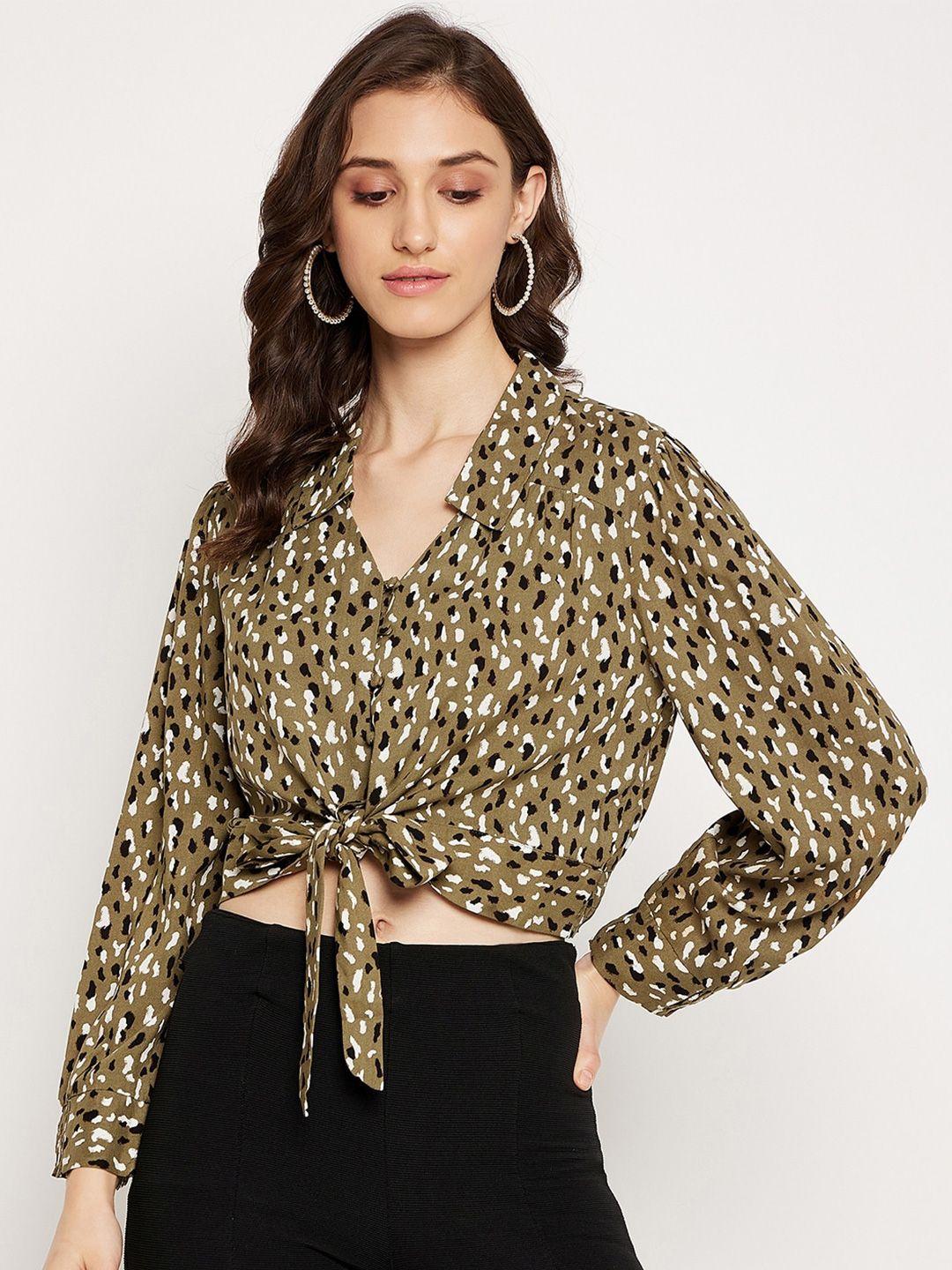 madame animal printed tie-ups shirt style crop top