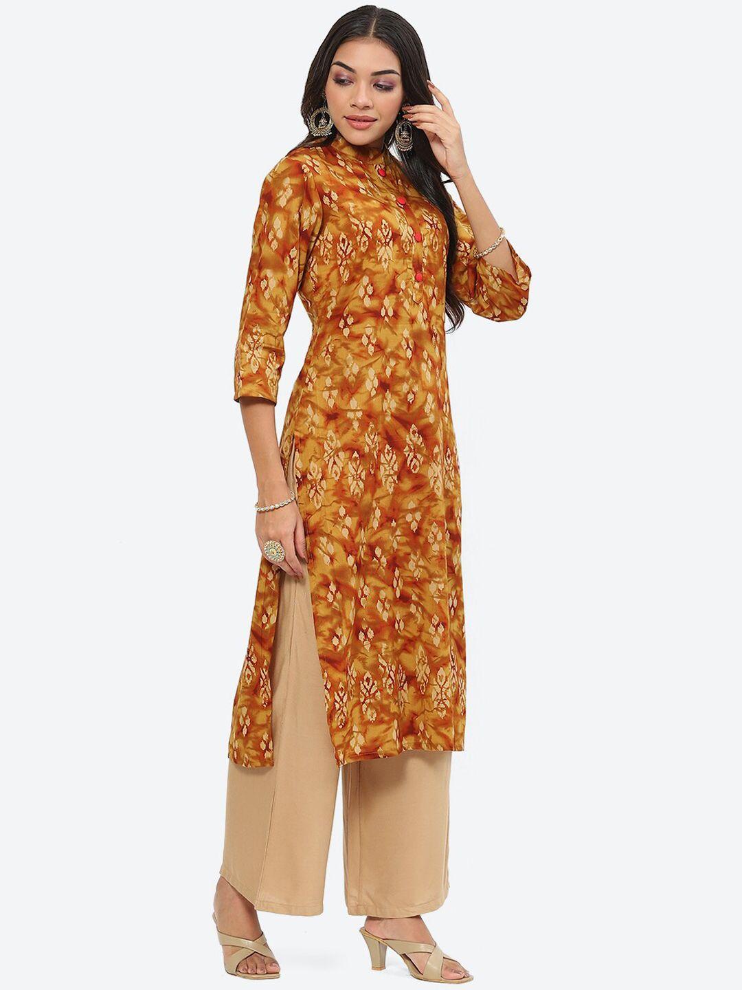 kurti's by menka abstract printed mandarin collar straight kurta