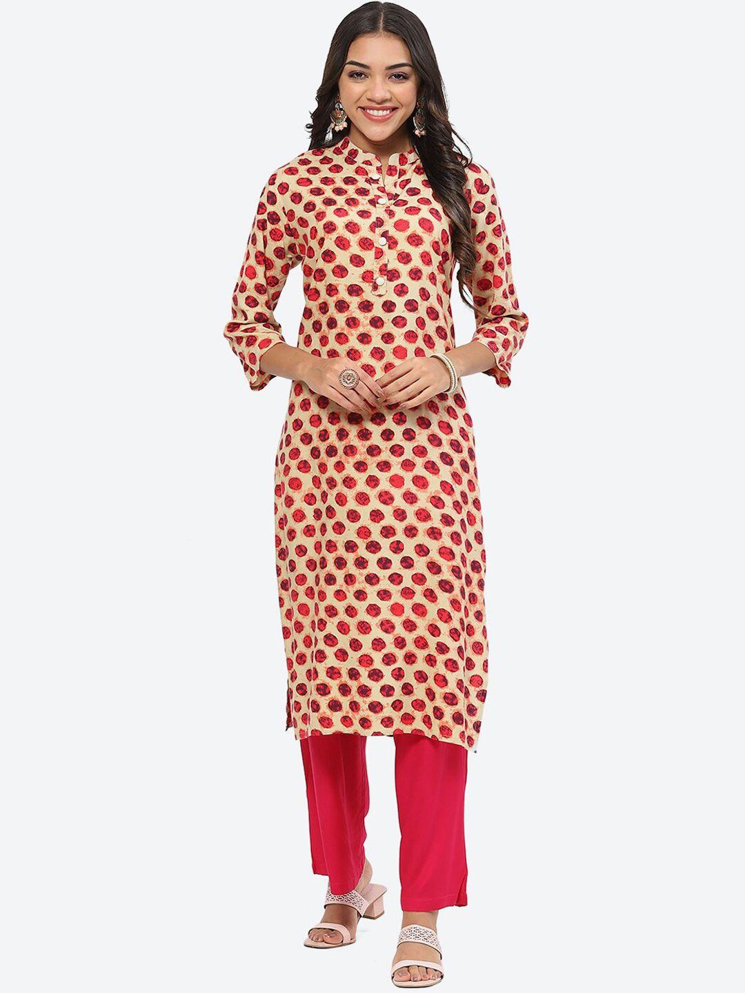 kurti's by menka polka dot printed straight kurta