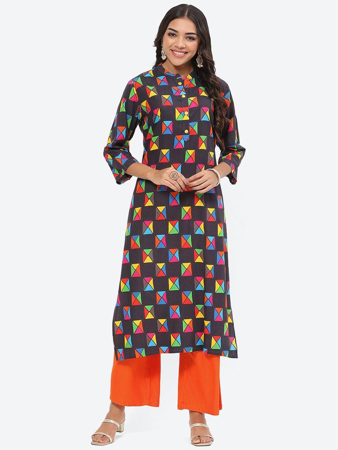 kurti's by menka geometric printed straight cotton kurta