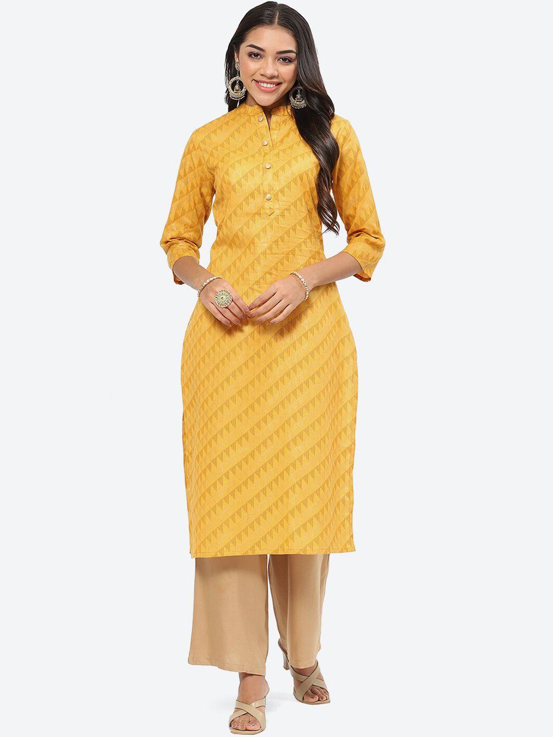 kurti's by menka geometric printed mandarin collar cotton kurta